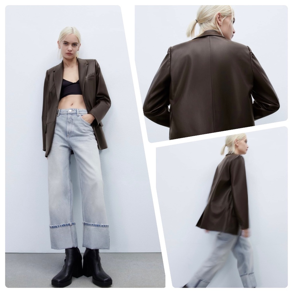 FAUX LEATHER MENSWEAR STYLE BLAZER
